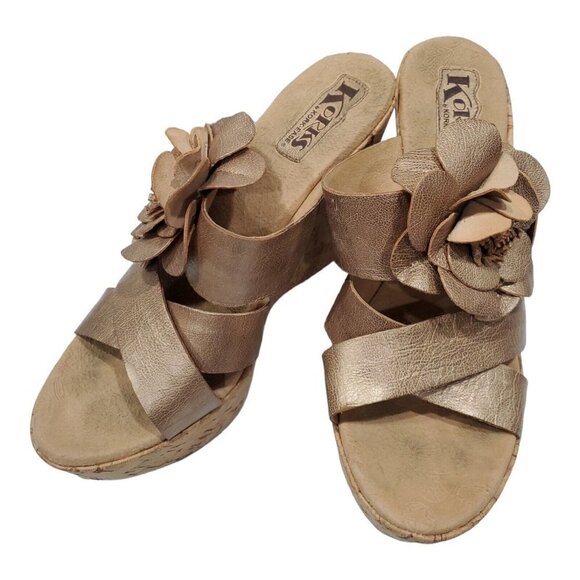 Kork-Ease Womens Rose Gold Leather Platform Wedge Sandals Sz 10/42 Flora… - Picture 1 of 12